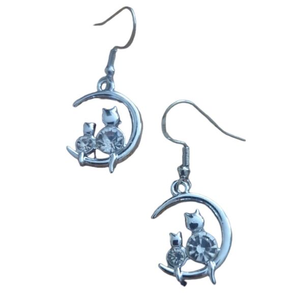 Cat Rhinestone Kitty Hook Earrings - Picture 7 of 7